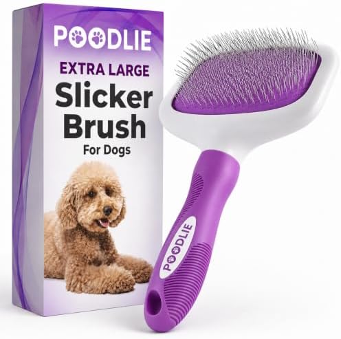 Poodle Pet Slicker Brush Large Size - For Dogs, Cats, Rabbits - Matted/Loose Fur, Knots - Suitable for Doodle/Goldendoodle Grooming and Shredding Short/Long Hair by Poodlie