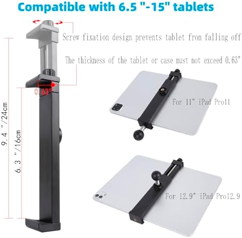Dual Suction Cup Tablet Mount for Truck/Car, 13.4 Inch Aluminum Arm, 360° Adjustable 2-Stage Tablet Stand Holder, Compatible with iPad Pro/Air/Mini, Galaxy Tab and All 6.5-12.9" Tablets - Image 5