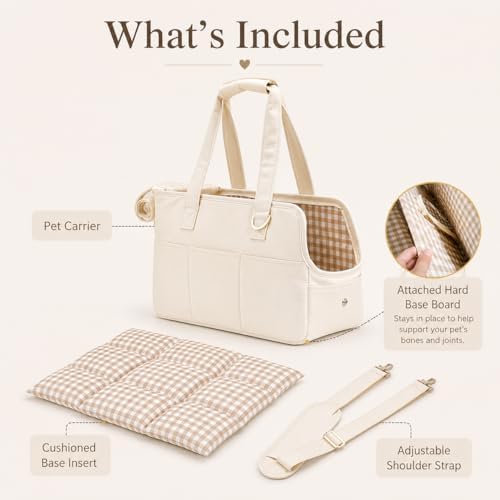 Soft-Sided Collapsible Pet Carrier with Removable Cushion & Shoulder Strap – for Small Dogs, Cats, Rabbits (Beige, 14.6" L x 6.7" W x 9.8" H) - Image 5