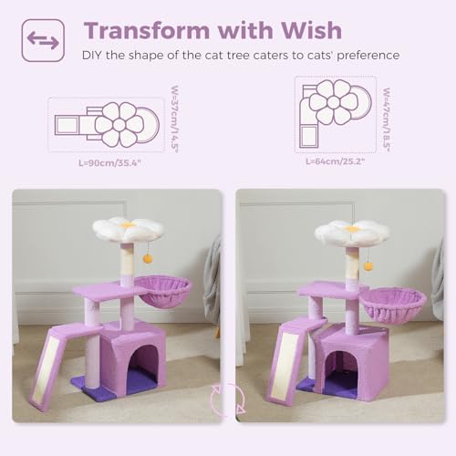 PETEPELA Cactus Cat Tree for Kittens & Small Cats, 32in Cat Tower,Purple - Image 2