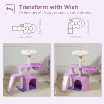 PETEPELA Cactus Cat Tree for Kittens & Small Cats, 32in Cat Tower,Purple - Image 2