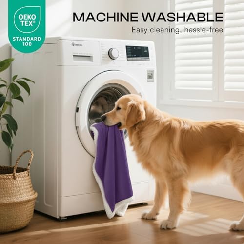 Luciphia Waterproof Bed Blanket Washable,Soft Sherpa Fleece Puppy Reversible Throw Blankets for Medium Large Dog Cat,Furniture Cover Protector Couch from Liquid Pee and Pet Fur,Purple White,65" x 57" - Image 3