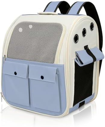 Airline Approved Cat Carrier Backpack - Ventilated Breathable Mesh for Small Dogs & Cats (15lbs), Soft Sided Dog Backpack for Hiking, Camping, Travel & Vet Visits with Padded Straps (Blue) by YooxArmor