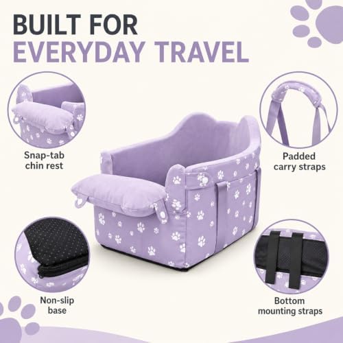 Center Console Dog Car Seat Safe Travel for Small Dogs Under 15 lbs Detachable Washable Pet Carrier with Storage Pockets & Safety Leash (Purple) - Image 5