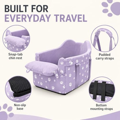 Center Console Dog Car Seat Safe Travel for Small Dogs Under 15 lbs Detachable Washable Pet Carrier with Storage Pockets & Safety Leash (Purple) - Image 5