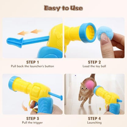 Kerros Cat Ball Toy Launcher with 30 Pom Pom Balls for Indoor Cats - Image 6