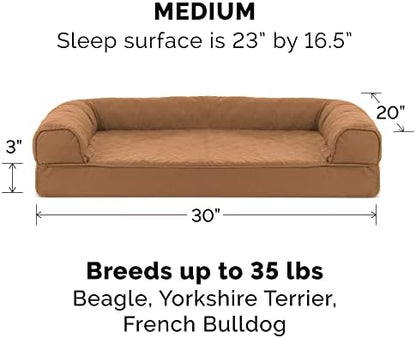 Furhaven Cooling Gel Dog Bed for Medium/Small Dogs w/ Removable Bolsters & Washable Cover, For Dogs Up to 35 lbs - Quilted Sofa - Toasted Brown, Medium - Image 2