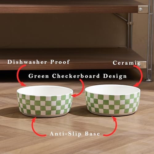 6.4 inch Ceramic Hand Painted Basic Dog Bowl Set of 2 with Anti-Skid Rubber Base, Food and Water Bowls for Small Pets Green - Image 3