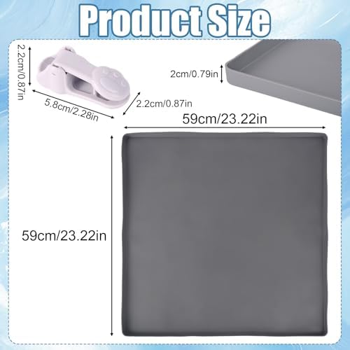 Penitue Silicone Dog Pee Pad Holder Fits Up to 24x24 Inch Pee Pads, Leak-Proof Raised Edges Puppy Potty Tray with 4 Fixing Clips Square Non-Slip Dog Pet Potty Training Mat for Floor Protection (Grey) - Image 2