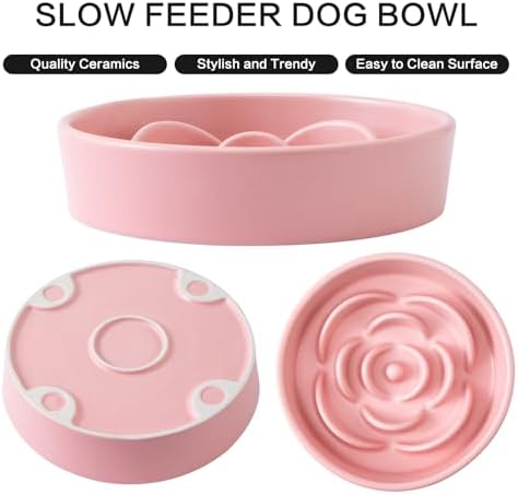 8.25'' Ceramic Slow Feeder Dog Bowls - Petal Shape Modern Dog Food Dish for Medium and Large Breeds, Puzzle Maze Bowl to Slow Down Eating, Anti-Gulping, Dishwasher & Microwave Safe, Pink - Image 2