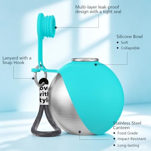 2 in 1 Dog Water Bottle with Bowl, 10oz Stainless Steel - Blue - Image 5