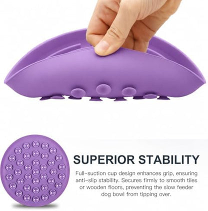 Silicone Slow Feed Pet Mat with Suction Cups Non Slip Dog Feeding Bowl Lick Mat for Dogs to Prevent Choking Distract Pets Round Dish (2, Beige/Purple) - Image 7
