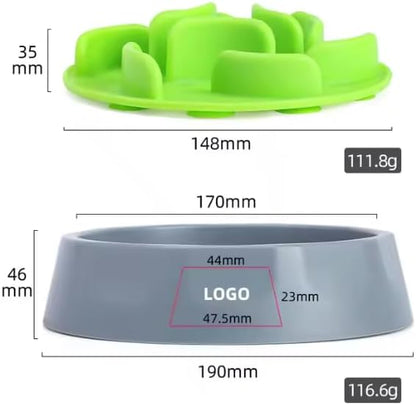 2 in 1 Slow Feed Dog Bowl with Anti-Choking Design, 7.5 Inch Pet Food Dish, Pink, Blue, Green (Green)