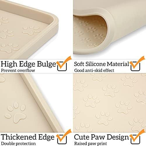 2 Pack Silicone Pet Placemat for Dog and Cat, Waterproof Non-Slip Pet Feeding Bowl Mats for Food and Water, Small Medium Large Tray Mat Prevent Residues from Spilling to Floor, Beige, 18" 12" - Image 3