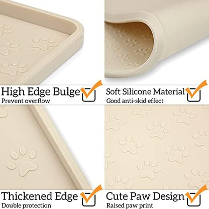 2 Pack Silicone Pet Placemat for Dog and Cat, Waterproof Non-Slip Pet Feeding Bowl Mats for Food and Water, Small Medium Large Tray Mat Prevent Residues from Spilling to Floor, Beige, 18" 12" - Image 3