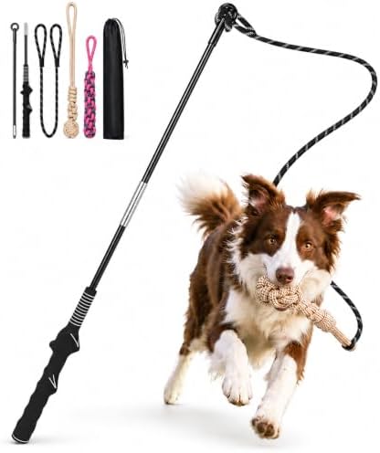 Flirt Pole for Dogs,Heavy Duty Interactive Chase & Rope Tug Toy by DEPURE