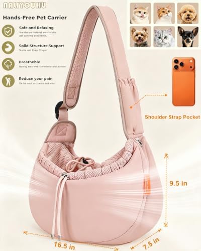 Pet Sling Carrier for Small Dogs & Cats up to 15 lbs,Puppy Carrier Purse with Storage Pocket,Hands-Free Pet Carrier Bag for Travel,Adjustable Shoulder Strap,Machine Washable (Pink) - Image 4