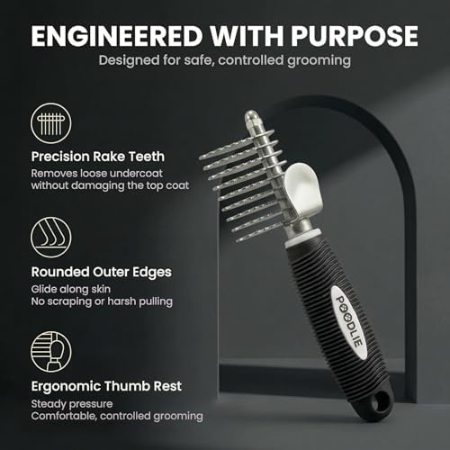 Poodle Dematting Fur Rake Comb Brush for Dogs and Cats - Long 2.5" Steel Safety Blades Metal Comb for Detangling Matted or Knotted Undercoat Hair - Image 7