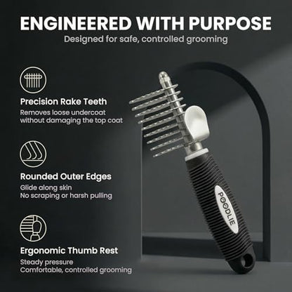 Poodle Dematting Fur Rake Comb Brush for Dogs and Cats - Long 2.5" Steel Safety Blades Metal Comb for Detangling Matted or Knotted Undercoat Hair - Image 7
