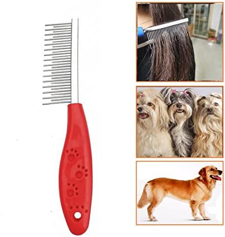 Dog or Cat Comb Grooming with Short and Long Teeth Dematting Knots Tangles Remover Combs Detangler Tool Suitable for Dogs Cats Poodle HorseStainless Steel Pin (Red) - Image 3