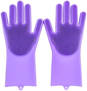 Pet Grooming Gloves Silicone Gloves with High-Density Teeth Enhanced Five Finger Design for Dogs Cats Bathing Massaging (Purple) by Unknown