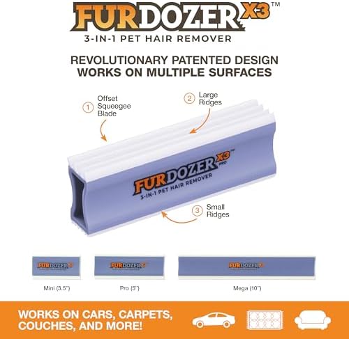 FurDozer Pet Hair Remover & Auto Detailing Tools - Cat & Dog Hair Remover for Carpets, Car Interiors, Couches, Bedding, & Pet Furniture (Purple, X3 PRO - 5" Long) - Image 2