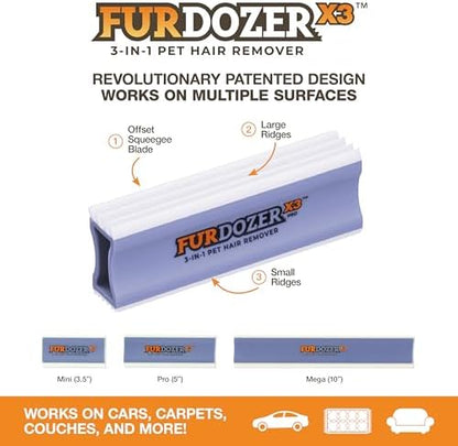 FurDozer Pet Hair Remover & Auto Detailing Tools - Cat & Dog Hair Remover for Carpets, Car Interiors, Couches, Bedding, & Pet Furniture (Purple, X3 PRO - 5" Long) - Image 2