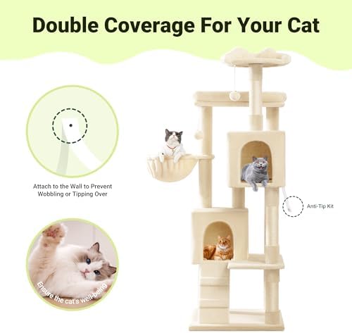 Allewie 64 Inches Multi-Level Cat Tree Tower for Indoor Cats, Beige - Image 7