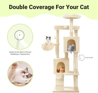 Allewie 64 Inches Multi-Level Cat Tree Tower for Indoor Cats, Beige - Image 7