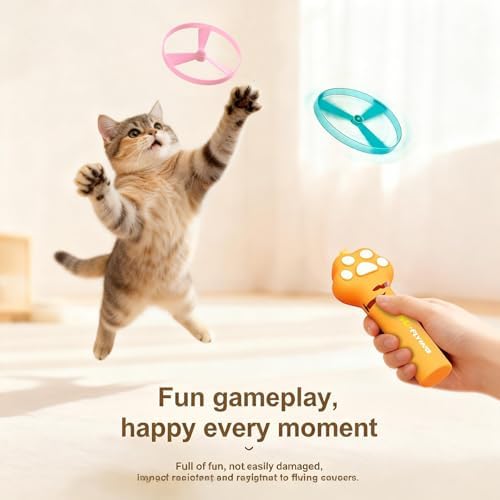 Cat Disc Launcher Toy, Rechargeable LED Flying Spinner Fetch Interactive - Image 2