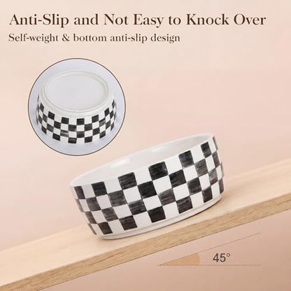 6.4 inch Ceramic Hand Painted Basic Dog Bowl Set of 2 with Anti-Skid Rubber Base, Food and Water Bowls for Small Pets,Black - Image 5
