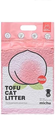 Michu Tofu Cat Litter Natural Clumping Tofu Cat Litter, Fast Clumping and Easily Scoop-able 5.5lb/88oz 5 Scents - Peach, 4 Pack by Michupet