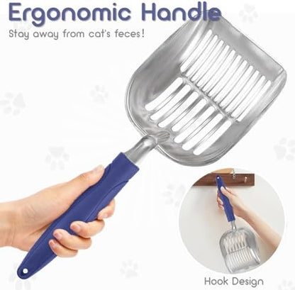 Cat Litter Scoop, Metal Cat Scooper, Plastic Handle Scoop, Sifting Shovel of Christmas– Heavy Duty Aluminum Alloy Litter Box Scoop with Deep Mesh, Design for Easy Waste Removal and Cleaning(Dark Blue) - Image 4