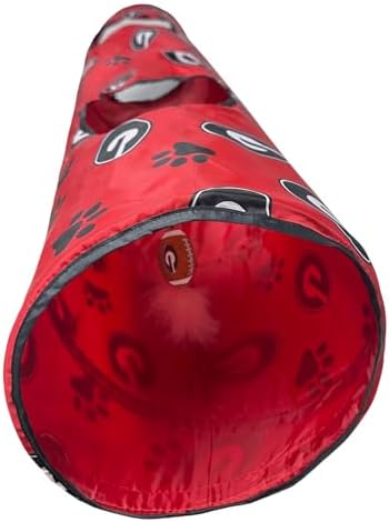 NCAA Georgia Bulldogs Cat Tunnel Tube Toy with Plush Football Catnip and Feathers - Image 5