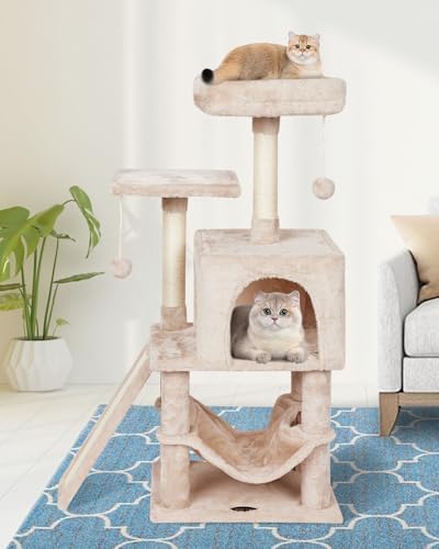 Cut Cat Tree Cat Tower Condo with Hammock Kittens Scratching Post Beige - Image 2