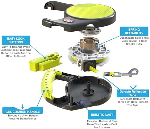 WIGZI Reflective Gel Retractable Leash, Yellow, Small - Image 3