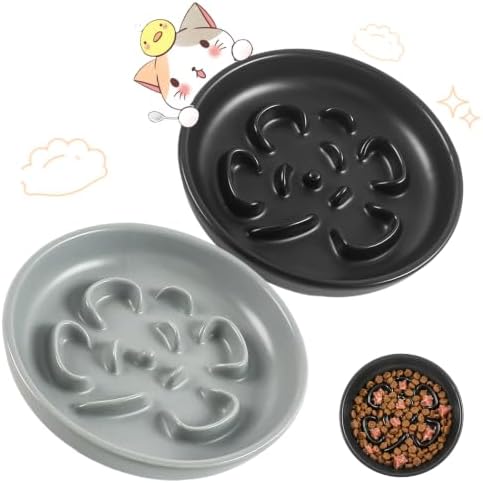 Cat Slow Feeder Bowl Set,2 Pcs Pastel Series Cat Plate for Dry and Wet Food by Unknown