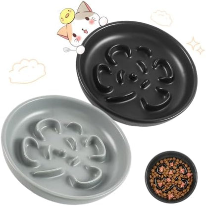 Cat Slow Feeder Bowl Set,2 Pcs Pastel Series Cat Plate for Dry and Wet Food by Unknown