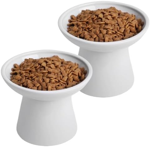 Ceramic Elevated Cat Food Bowls,6.2" Wide,2-Pack,White by KITCHENLESTARaddsmorebeautifulcolourstoyourlife
