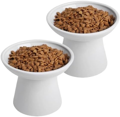 Ceramic Elevated Cat Food Bowls,6.2" Wide,2-Pack,White by KITCHENLESTARaddsmorebeautifulcolourstoyourlife