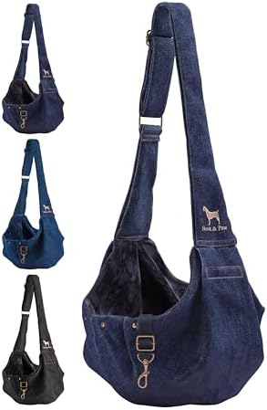 Noah & Paw Dog Sling Carrier for Small Dogs 3-10lb, Dog Sling for Small Dogs and Cats, Dog Carrier with Adjustable Padded Strap, Premium Denim, Lined with Fur, Double Safety Feature, Machine Washable by NoahPaw