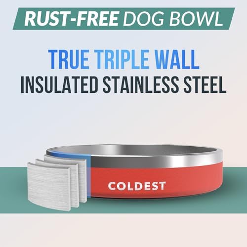 Coldest Dog Bowl - Anti Rust Metal, Non Slip, 3 Layers Insulated Stainless Steel Dog Bowls - Spill Proof & Heavy Duty - Water Bowl for Dogs, Cats & Pets, Dish Washer Safe (21 oz, Red) - Image 3