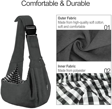 PETLOFT Reversible Dog Cat Sling Carrier, Small Carrier, Adjustable Sling, Hands Free Cross Body Carrier with Collar Hook for Dog/Cat/Bunny up to 11lb (Dark Grey) - Image 3