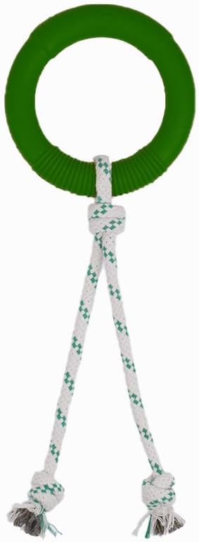 Green Sheep Medium Natural Rubber Ring Rope Toy for Dogs, Durable Chew & Interactive Dog Toy for Small to Large Dogs, Pet Toys with Recycle Cotton Rope for Tug of War & Play, Green