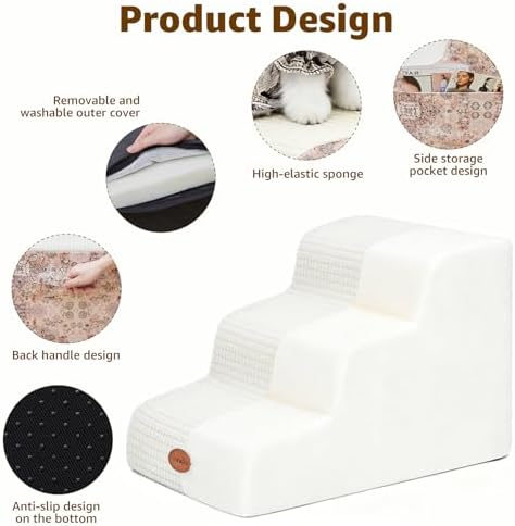 Woochpet 3-Tier Dog Stairs for Beds Foam Ramp Stairs for Couch Pink - Image 3