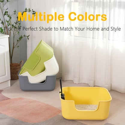 Large Cat Litter Box with High Sides,Cat Boxes for Indoor Cats,Cat Litter Pan for Kitty,Litter Box with Low Entry,Easy to Clean,Anti-Splashing (White-Long Side Entry) - Image 2