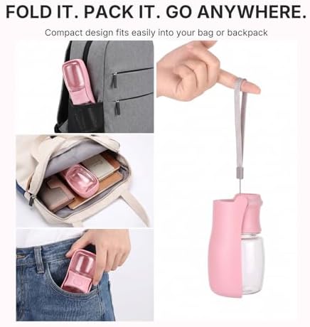 Foldable Dog Water Bottle, Leak Proof Portable Pet Water Dispenser for Dogs and Cats, One-Hand Travel Water Bottle for Walking Hiking Outdoor Use (350ml, Pink) - Image 4