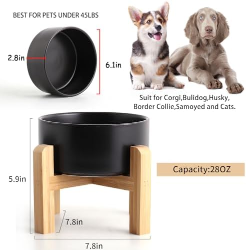 Petygooing 28 OZ Black Elevated/Raised Ceramic Dog Bowl for Small and Medium Breeds, Dog Food Water Dish with Stand,Pet Feeding Bowl with Anti Slip Rubber for Cats Small and Medium Dogs (3.6 Cups) - Image 3