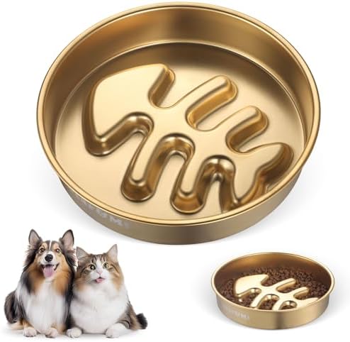 Golden Stainless Steel Slow Feeder Dog Bowls – Non-Slip Metal Dog Bowl for Large & Medium Breeds, Puppy Puzzle Feeder – 2 Cup Capacity for Small to Big Pets – Durable Slow Feed Dog & Cat Food Dish by Unknown
