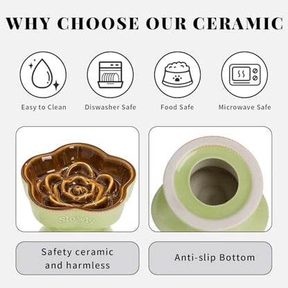 S&Q's CERAMICS Raised Slow Feeder Cat Bowl, Ceramic Elevated Cute Pet Food Bowl Small Dogs Slow Feeder, Flower Shaped Cute Cat Dish for Dry and Wet Food (Brown, 5.8") - Image 4